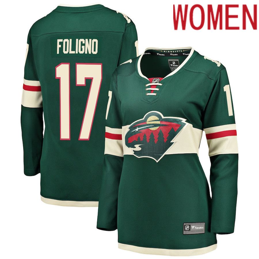 Women Minnesota Wild #17 Marcus Foligno Fanatics Branded Green Breakaway Player NHL Jersey
